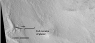 End moraine of a glacier, as seen by HiRISE under HiWish program