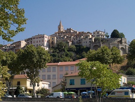 A view of Contes, looking up to the tower of the church of Sainte-Marie-Madeleine