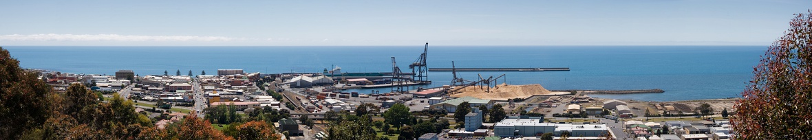  Burnie CBD and Port from Wilfred Campbell Memorial Reserve with Bass Strait behind