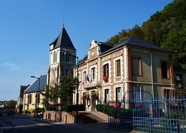 The town hall and church in Montfort-sur-Risle