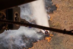 Top to bottom:Aug. 9: Hawaii Army National Guard Chinook drops water on the wildfireAug. 10: Hawaii Air National Guard offload supplies from a C-17 Globemaster IIIAug. 12: FEMA video footage of response and recoveryAug. 21: President Biden visits Maui and speaks at Lahaina Civic Center