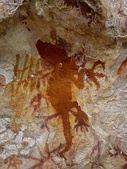 Pettakere Cave "Hand print paintings", The oldest known cave paintings are more than 44,000 years old, Maros, South Sulawesi, Indonesia