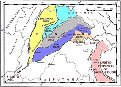 A map showing the different doabs in the northern subcontinent