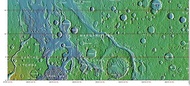 Tography map of Oxia Palus region of Mars showing the location of a number of chaos regions, including Hydrates Chaos