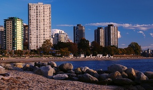 Looking along English Bay Beach in the West End