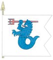 The traditional colour of the 7th Surface Combat Flotilla of the Coastal Fleet features a blue merlion adapted from the Lion of Finland, striking with a trident.