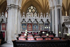 The baptismal font from the Saxon church of Aldhelm (c. 705) predates the cathedral by more than 400 years.