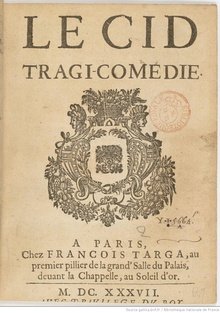 Title page of the 1673 printing of Le Cid