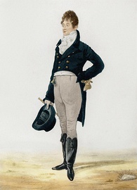 Beau Brummel (1776–1840) introduced the ancestor of the modern blue suit