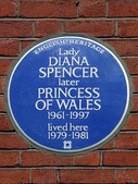 Coleherne Court in Chelsea, London, where Diana lived between 1979 and 1981. An English Heritage blue plaque is located at the address.