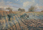 Hoarfrost: Old Road to Ennery, Pontoise; by Camille Pissarro; 1873; oil on canvas; 64.7 x 92.6 cm; Musée d'Orsay (Paris)[215]