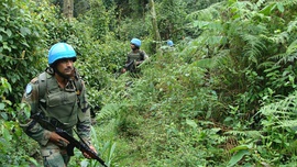 Indian soldiers patrol under UN mission in Congo, Africa, 2014.