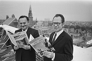 A constellation of Franco-Belgian BD superstars: (from l-r) Uderzo (Brussels, September 2005), Goscinny (l) & Morris (Amsterdam, May 1971), and Peyo (1990).