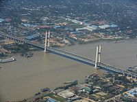 An aerial view of Aung Zeya Bridge.