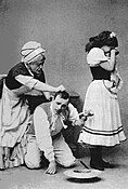 Grigory Riabtzev (left) as Widow Simone in La Fille Mal Gardée