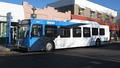 A New Flyer DE40LFR, a diesel-electric hybrid, painted in the current paint scheme, with bike carrier, received in 2008.