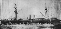 Chinese ironclad battleship Dingyuan, the flagship of the Beiyang Fleet