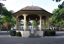 A bandstand (Musikpavillon) at Bürkliplatz in Zürich, Switzerland (1908)