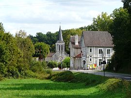 The town hall and church in Eyzerac