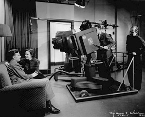 Grace Bradt and Eddie Albert in a 1936 NBC television program The Honeymooners-Grace and Eddie Show using an early RCA camera