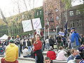 A political demonstration in Occidental Park