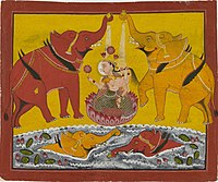 A painting of Lakshmi surrounded by two elephants