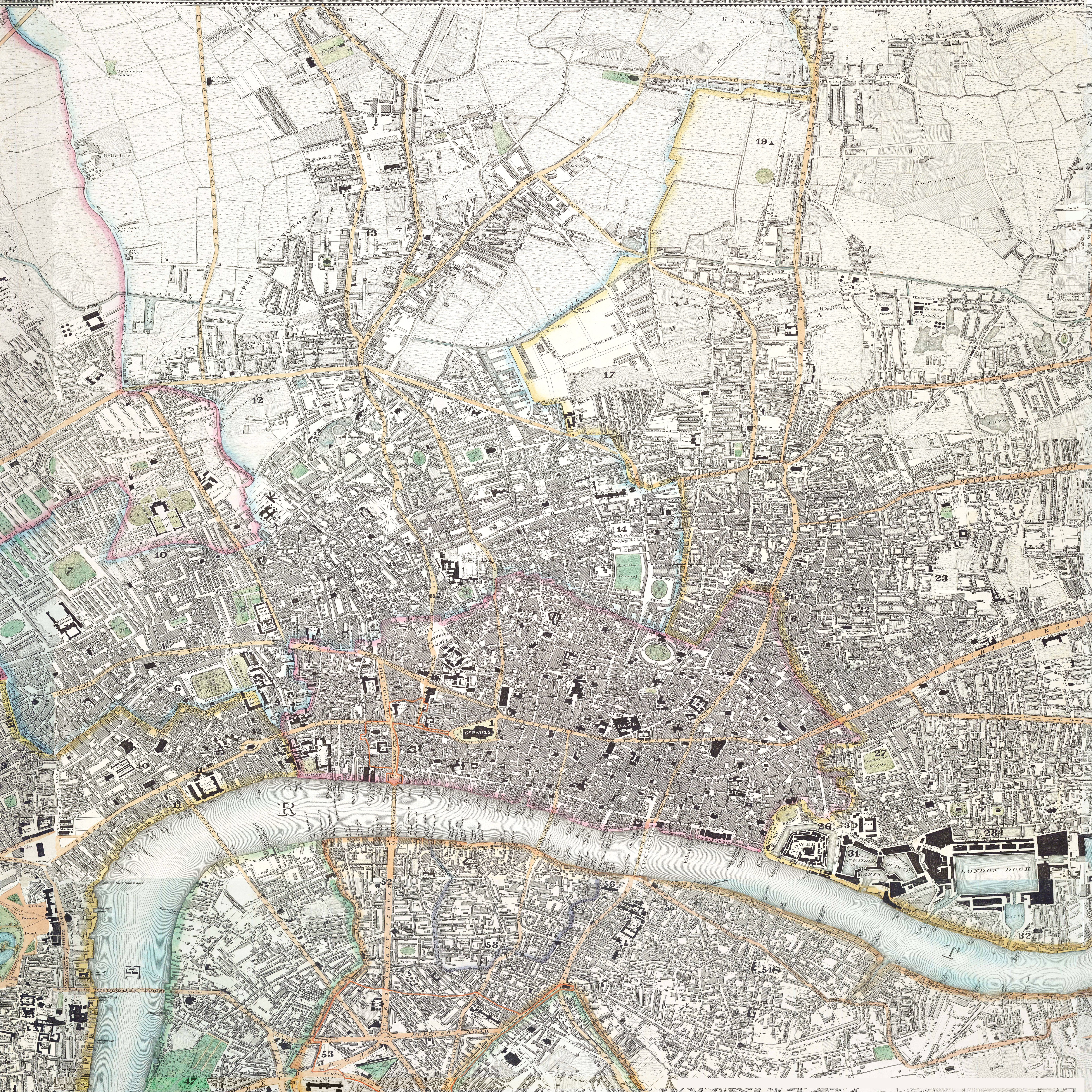  Crop of Christopher and John Greenwood's 8 inch-to-mile map published in 1827 from an 1830 republication (click to view all).