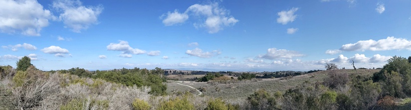  Panoramic view of Arastradero Preserve from high on the Meadowlark Trail, looking north and east