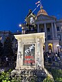 Graffiti spray painted on the Denver Civil War Monument.