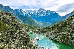 Indus River between Dasu and Komila, with Karakoram Highway in the middle