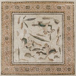 Marine mosaic (central panel of three panels from a floor); 200–230; mosaic (stone and glass tesserae); 2,915 mm x 2,870 mm; Museum of Fine Arts (Boston, US)