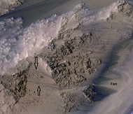 Close, color view of recurrent slope lineae, as seen by HiRISE under HiWish program Arrows point to some of the recurrent slope lineae.