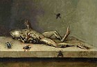 Rana muerta con moscas, de Ambrosius Bosschaert II (1630, 11,5 cx 16,5 cm, Fondation Custodia, París).[33]​