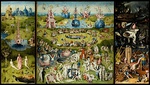 The Garden of Earthly Delights; by Hieronymus Bosch; c. 1504; oil on panel; 2.2 x 1.95 m; Museo del Prado (Madrid, Spain)[150]