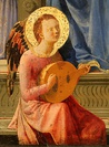 Detail of painting The Virgin and Child, by Masaccio, 1426. Showing a medieval lute.