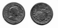 George I farthing, 1719, showing Britannia with a sword and olive branch