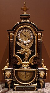 Clock, c. 1695, tortoise shell and brass inlay, gilt bronze