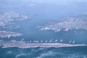 Modern view of the strait of Salamis, where the battle took place. Seen from the south.