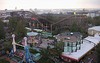 This all-wooden roller coaster, built in 1951, dominates the Linnanmäki amusement park in Helsinki, Finland.