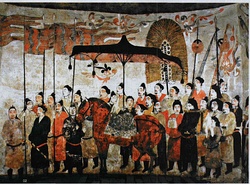 Mural paintings of court life in Xu Xianxiu's Tomb, Northern Qi dynasty, 571 AD, located in Taiyuan, Shanxi province