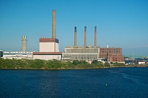 Mystic Generating Station from across the Mystic River