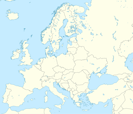 A map of western Europe. Red dots and active wikilinks highlight the origins of the coins found in the hoard, namely: Trier in Germany; Lyon and Arles in France; Milan, Aquileia, Ravenna, and Rome in Italy; Siscia in Croatia; Sirmium in Serbia; Thessalonika in Greece; and Antioch, Nicomedia, Cyzicus, and Constantinople in Turkey.