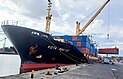 Left: MV Star Amber at the lock gate of Netaji Subhas Dock (NSD). Center: Aerial View of Netaji Subhas Dock and Hooghly River. Right:MV Kota Rakyat unloading containers at the Netaji Subhash Dock of Kolkata Dock System.