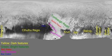 Pluto - map features (context; 14 July 2015).