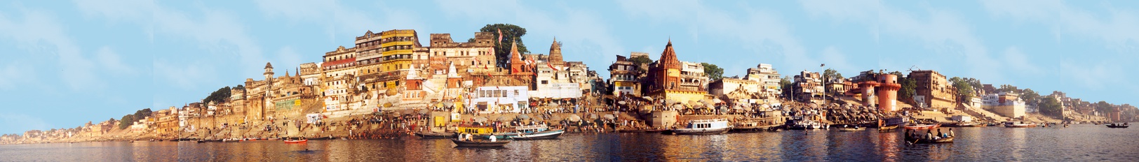  A view of the Ghats in Varanasi from the Ganges.