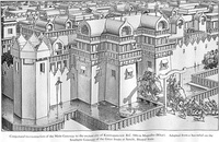 Conjectural reconstruction of the main gate of Kusinagara circa 500 BCE adapted from this relief at Sanchi