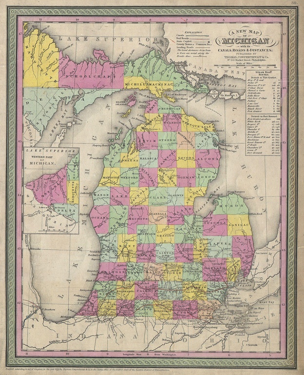 As settlers arrived between 1840 and 1853, the state broke up the single Michilimackinac County and established platted counties across Northern Michigan.