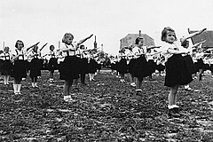 Boy members of Hlinka Youth during training with weapon, 1940