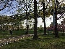 Bike path in the park north of the Triborough Bridge