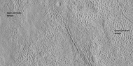 Open and closed brain terrain with labels, as seen by HiRISE under HiWish program Image location is Ismenius Lacus quadrangle.